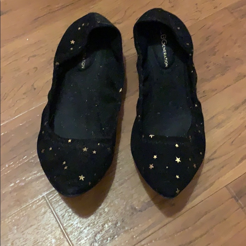 Bcbg black flat with gold stars size  9